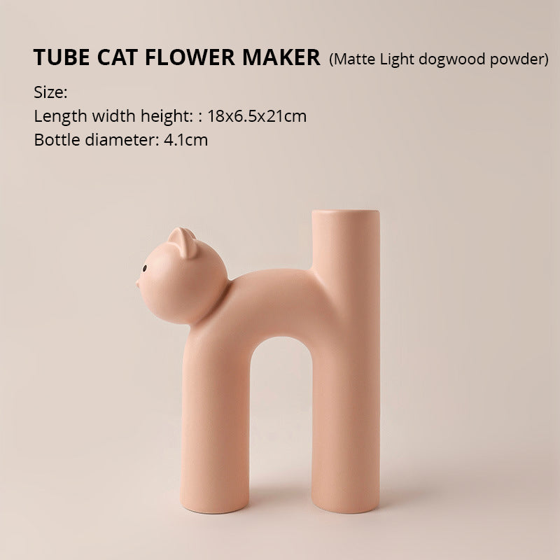 Cute Tubular Cat Vase