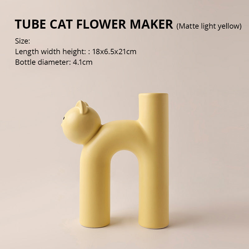 Cute Tubular Cat Vase